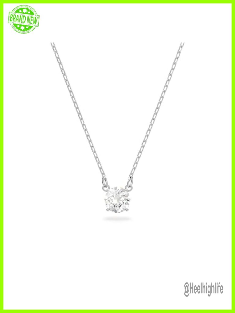 Crystal Pendant Necklace Rhodium Plated 14 7/8 Inch Lobster Clasp
